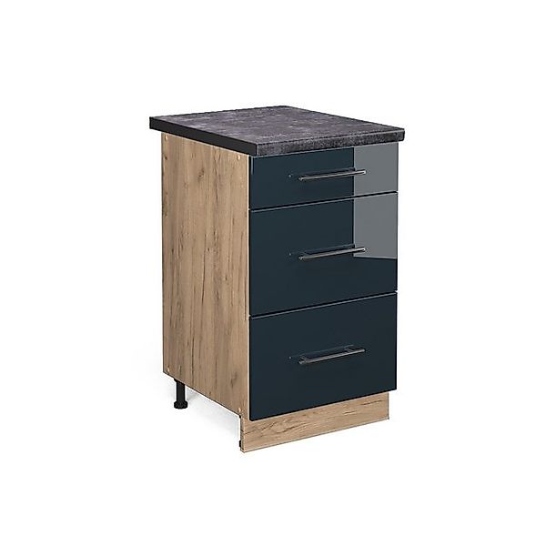 Vicco Küchenunterschrank Fame-Line Dunkelblau Hochglanz/Goldkraft Eiche 50 günstig online kaufen