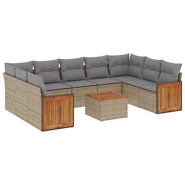 vidaXL 10-Tlg Garten-Sofagarnitur mit Kissen Beige Poly Rattan 3260365 günstig online kaufen