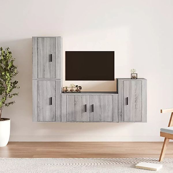 vidaXL TV-Schrank 4-tlg. TV-Schrank-Set Grau Sonoma Holzwerkstoff (4-St) günstig online kaufen