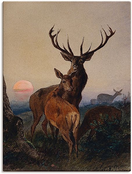 Artland Wandbild "Hirsch und ein Reh bei Sonnenuntergang", Wildtiere, (1 St günstig online kaufen