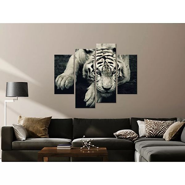 Wandbild Ruhiger Tiger - eine vierteilige Komposition mit einem liegenden T günstig online kaufen