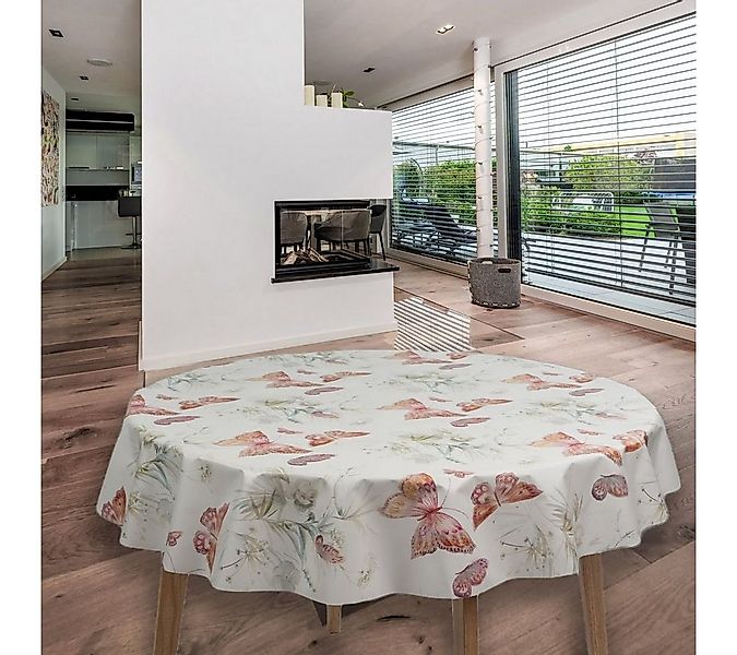 laro Tischdecke Wachstuch-Tischdecken Schmetterling Weiß Rund 140cm günstig online kaufen