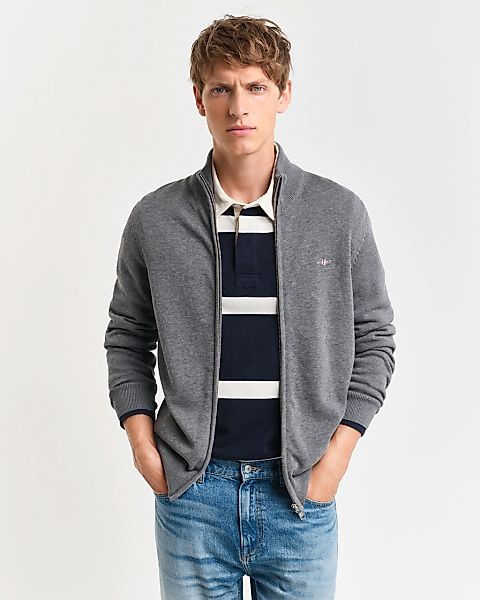 Gant Cardigan "CASUAL COTTON ZIP CARDIGAN", Mit Rippbündchen an Stehkragen, günstig online kaufen