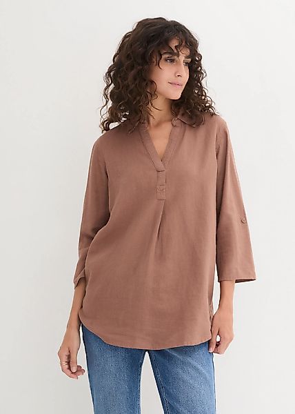 bonprix Langarmbluse "3/4-Arm Bluse mit Leinen", 3/4-Arm Bluse mit Leinen günstig online kaufen