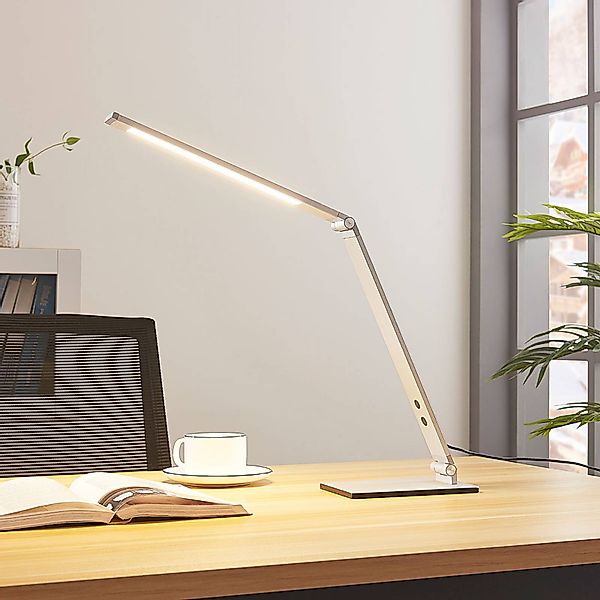 Lucande LED-Schreibtischleuchte Nicano, grau, Metall, dim. günstig online kaufen