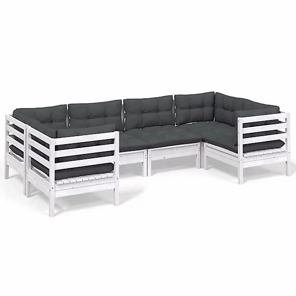 vidaXL 6-tlg Garten-Lounge-Set mit Kissen Weiß Kiefernholz Modell 9 günstig online kaufen