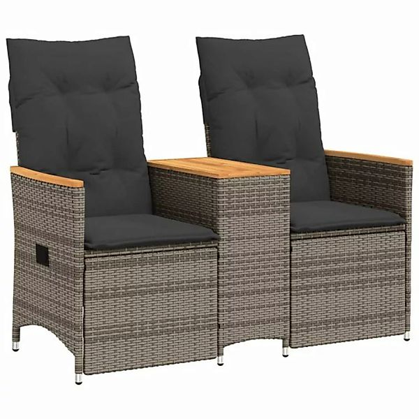 vidaXL Loungesofa Gartensofa 2-Sitzer Verstellbar mit Tisch Grau Poly Ratta günstig online kaufen