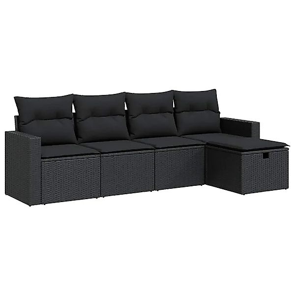 vidaXL 5-Tlg Garten-Sofagarnitur mit Kissen Schwarz Poly Rattan 3325361 günstig online kaufen
