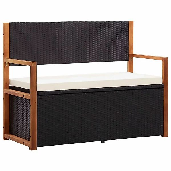 furnicato Bank mit Stauraum 115 cm Poly Rattan Massivholz Akazie Schwarz günstig online kaufen