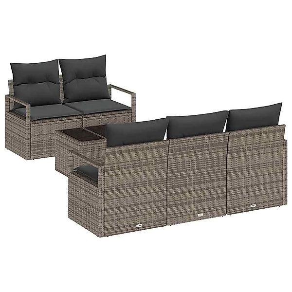 vidaXL Sofa Set mit Kissen mit Speicher 6-Tlg Grau Poly-Rattan 3354928 günstig online kaufen
