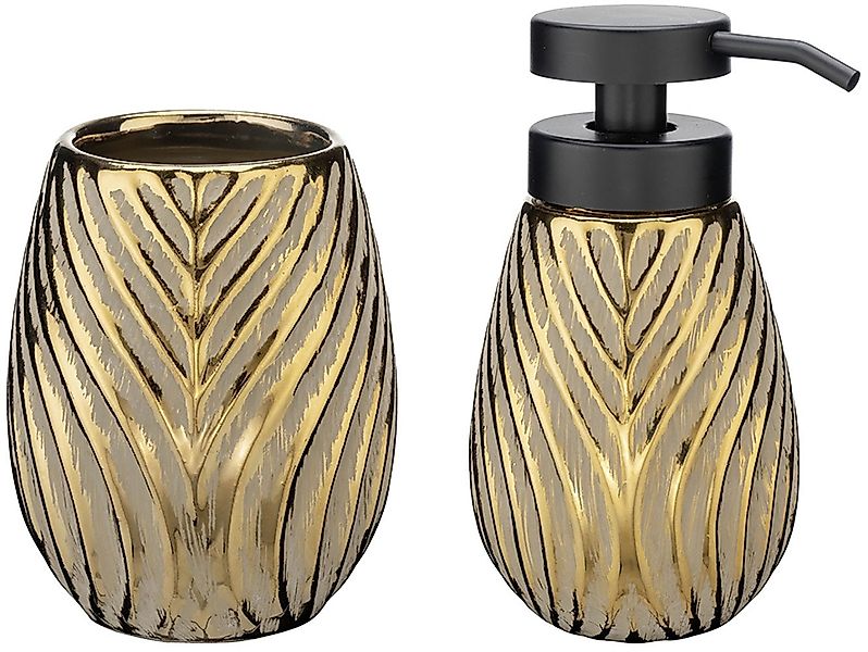 WENKO Badaccessoire-Set Modell Idro Gold, Seifenspender und Zahnputzbecher günstig online kaufen