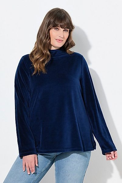 Ulla Popken Sweatshirt Samt-Sweatshirt A-Linie Stehkragen Langarm günstig online kaufen