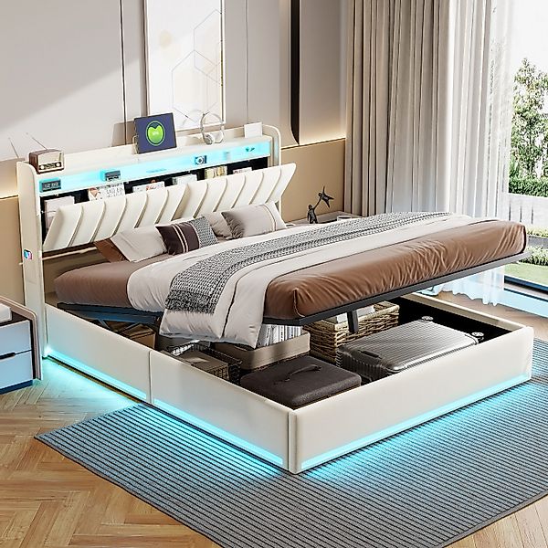 PXloue Polsterbett LED Doppelbett, Bettkasten, Ladefunktion, günstig online kaufen