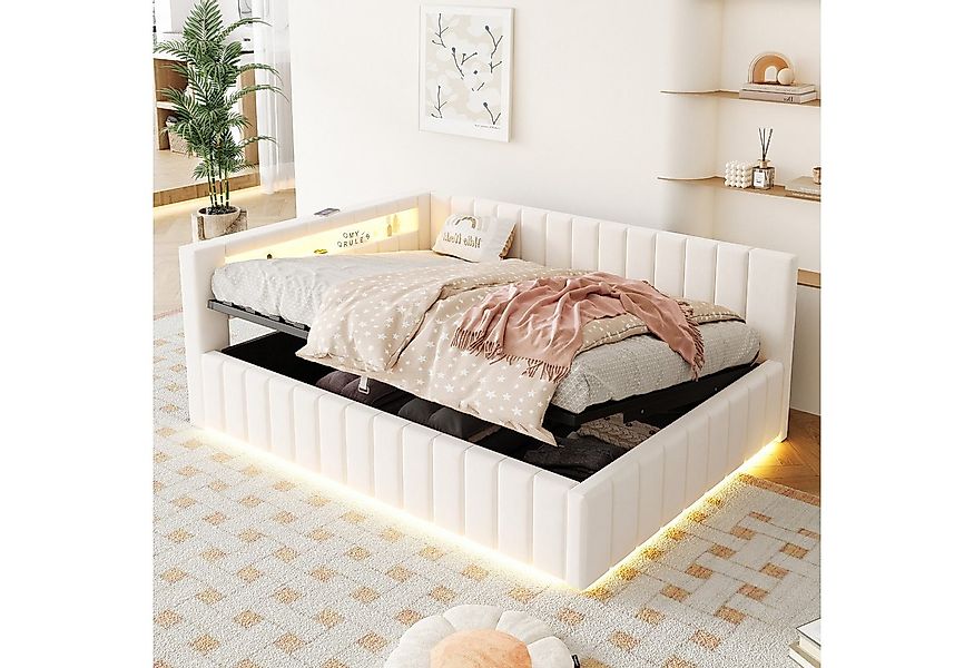 Flieks Daybett, Hydraulisches Polsterbett Schlafsofa 140x200cm mit LED und günstig online kaufen