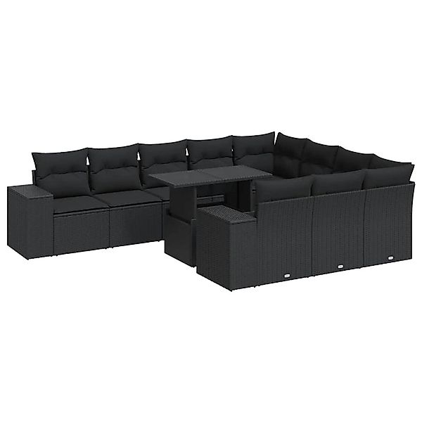 vidaXL 11-Tlg Garten-Sofagarnitur mit Kissen Schwarz Poly Rattan 3326866 günstig online kaufen