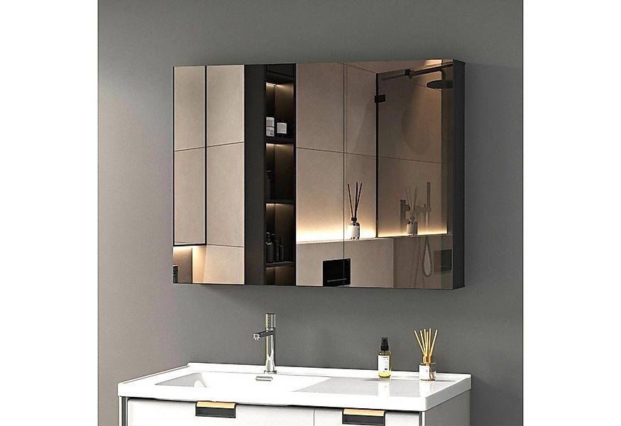 WDWRITTI Badezimmerspiegelschrank Aluminium Spiegelschrank Bad Schwarz 2-tü günstig online kaufen