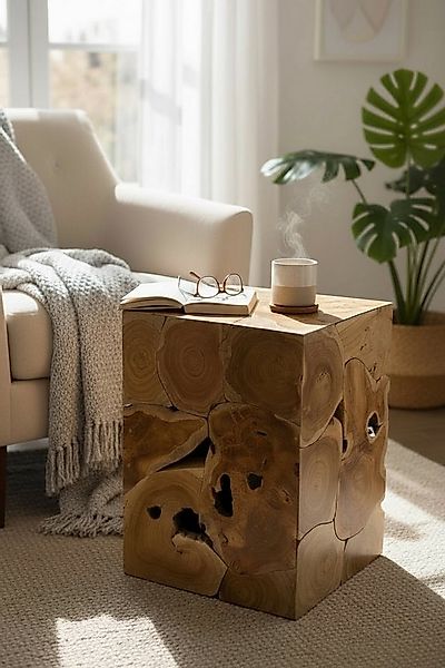 FaHome Beistelltisch Holzmosaik Beistelltisch - Couchtisch Nachttisch Pflan günstig online kaufen