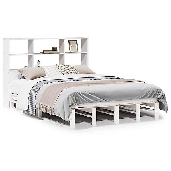 vidaXL Bett, Massivholzbett mit Regal ohne Matratze Weiß 140x190 cm günstig online kaufen