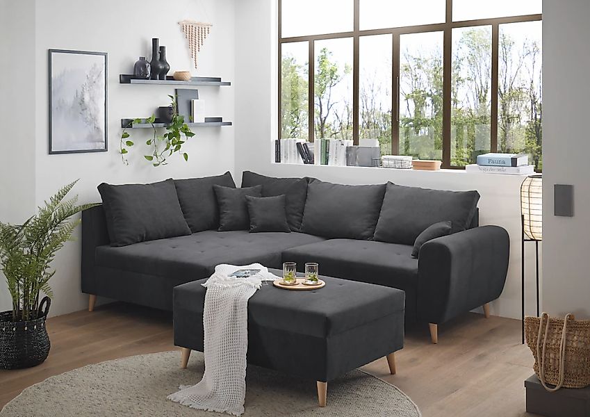 ED EXCITING DESIGN Ecksofa "Calanda L-Form", mit Hocker & 3 Zierkissen günstig online kaufen