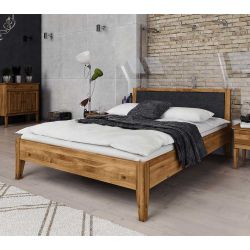 Naturholzbett aus Wildeiche Massivholz gepolstertem Kopfteil in Anthrazit günstig online kaufen