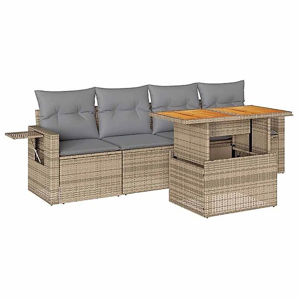 vidaXL 5-Tlg Garten-Sofagarnitur mit Kissen Beige Poly Rattan 3327097 günstig online kaufen