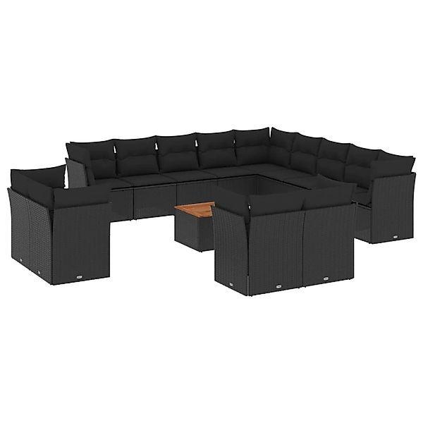 vidaXL 14-Tlg Garten-Sofagarnitur mit Kissen Schwarz Poly Rattan 3256286 günstig online kaufen