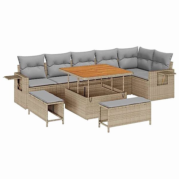 vidaXL 9-Teiliges Garten-Sofa-Set mit Kissen Beige Poly Rattan Akazie 33617 günstig online kaufen