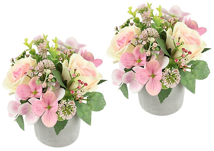 I.GE.A. Kunstblume "Blumengesteck im Topf 2er Set", Rosen Hortensie Hochzei günstig online kaufen