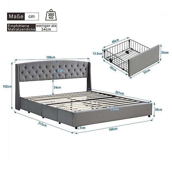 STILVORA Polsterbett 180x200 Doppelbett mit Lattenrost,Jugendbett Bettgeste günstig online kaufen