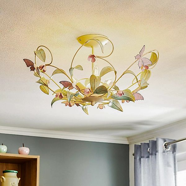 Deckenlampe BUTTERFLY, creme/grün/rosé, Edelstahl, 3-flammig günstig online kaufen