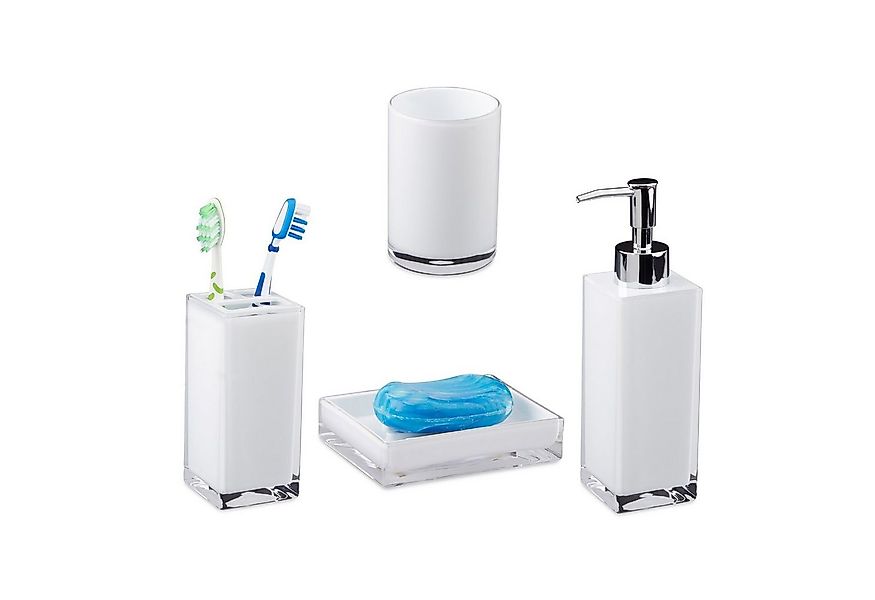 relaxdays Badezimmer-Set Badaccessoires Set 4-teilig, weiß günstig online kaufen