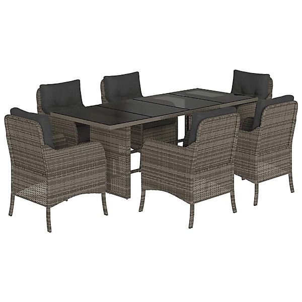 vidaXL 7-Tlg Garten-Essgruppe mit Kissen Grau Poly Rattan 3211884 günstig online kaufen