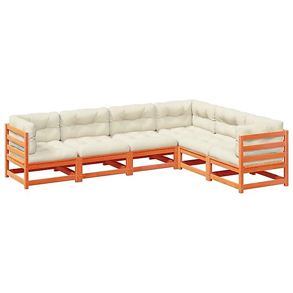 vidaXL 6-Tlg Garten-Sofagarnitur mit Kissen Wachsbraun Kiefernholz 3299457 günstig online kaufen