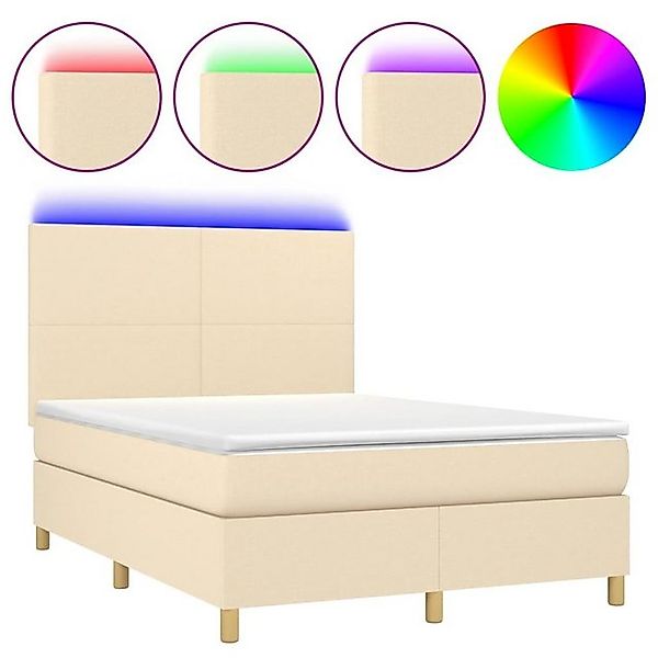 vidaXL Boxspringbett Boxspringbett mit Matratze LED Creme 140x200 cm Stoff günstig online kaufen