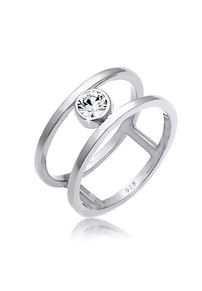Elli Premium Fingerring "Doppelring Solitär Kristalle 925 Silber" günstig online kaufen