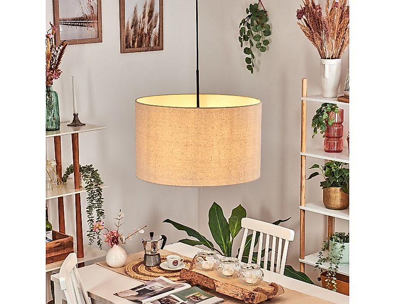 hofstein Hängeleuchte Hängelampe aus Metall/Stoff in Schwarz/Beige/Weiß, Hä günstig online kaufen