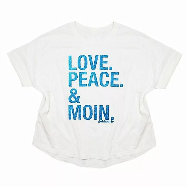 goldmarie T-Shirt LOVE PEACE MOIN Shirt Uschi weiß blau mit Glitzer Baumwol günstig online kaufen