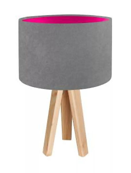 Tischlampe Holz Dreibein Grau Pink 46cm Retro JERRY günstig online kaufen