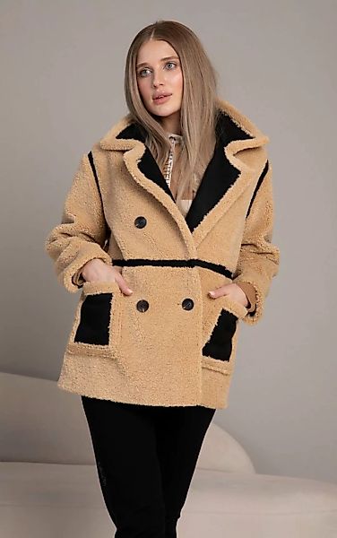 Passioni Winterjacke Teddyfleece Jacke in Beige mit zwei Vordertaschen günstig online kaufen