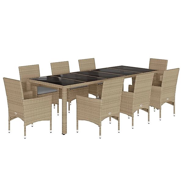 vidaXL 9-Tlg Garten-Essgruppe mit Kissen Beige Poly Rattan Glas 3278593 günstig online kaufen