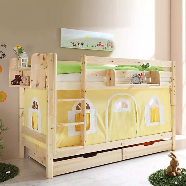 Kinderetagenbett in Kieferfarben Bettschubkästen günstig online kaufen