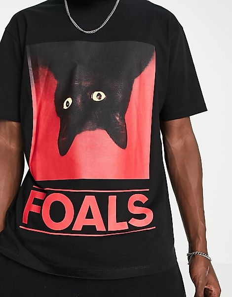 Topman – Oversize-T-Shirt in Schwarz mit Foals-Katzen-Print günstig online kaufen