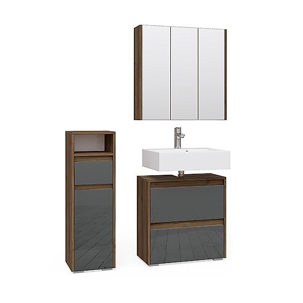 Vicco Badmöbel-Set Majest Anthrazit/Nussbaum 3 Teile günstig online kaufen