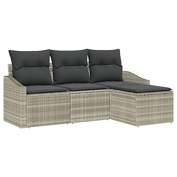vidaXL Sofa Set mit Kissen mit Speicher 4-Tlg Hellgrau Poly-Rattan 3355341 günstig online kaufen