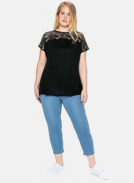 Sheego T-Shirt Spitzenshirt Kurzarm mit Spitzenpasse an der Schulterpartie günstig online kaufen