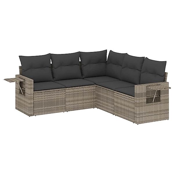 vidaXL 5-Tlg Garten-Sofagarnitur mit Kissen Hellgrau Poly Rattan 3252489 günstig online kaufen