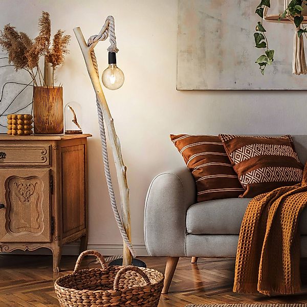 Stehleuchte Nerida, hellbraun, Holz/Hanf, Höhe 150 cm günstig online kaufen