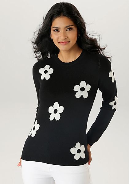 Aniston SELECTED Strickpullover mit eingestricktem Blumenmuster günstig online kaufen