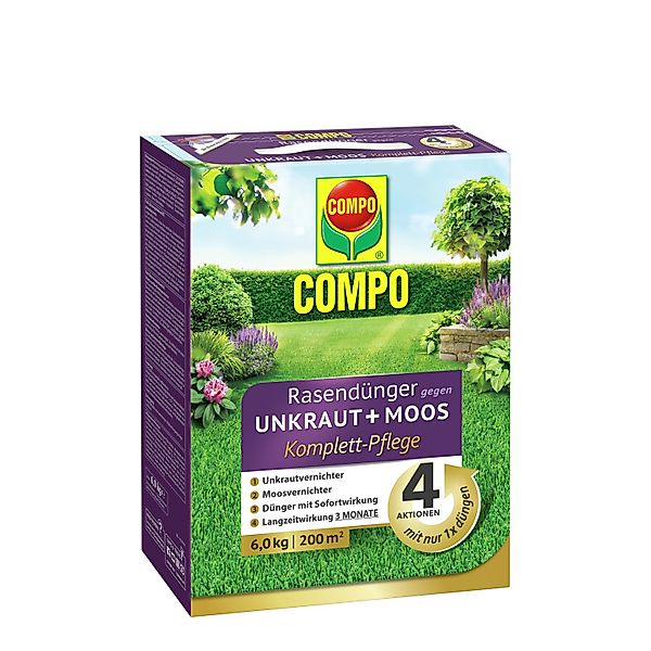 Compo Rasendünger Unkraut & Moos 4in1 Komplett-Pflege 6 kg für 200 m² günstig online kaufen