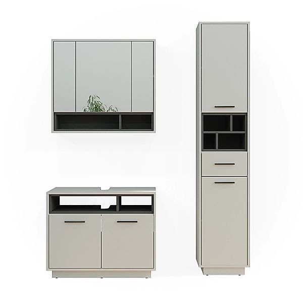 Vicco Badmöbel-Set Beatrice Grau/Anthrazit 3 Teile mit Hochschrank günstig online kaufen